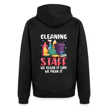 Cleaning Staff - Unisex Premium Organic Zip Hoodie - black - Back - Nico (187cm)
