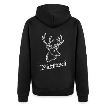 Platzhirsch JGA Tracht Lederhosn wandern Geweih - Unisex Premium Bio Zip Hoodie - Schwarz - Hinten - Nico (187cm)