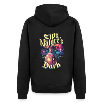 Apotheker Kräutersammler Sips Of Natures Dark - Unisex Premium Bio Zip Hoodie - Schwarz - Hinten - Nico (187cm)