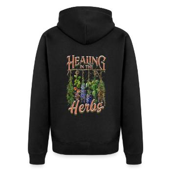 Apotheker Kräutersammler Healing In The Herbs - Unisex Premium Bio Zip Hoodie - Schwarz - Hinten - Nico (187cm)