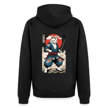 Chat Samouraï Vintage Ukiyo-E Esthétique Style Japon - Veste à capuche bio Premium Unisexe - noir - Dos - Nico (187cm)