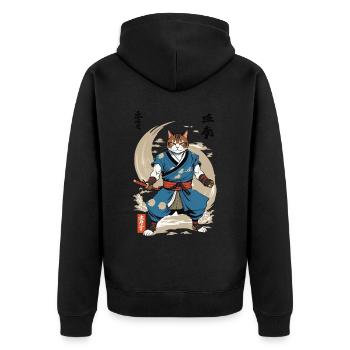 Samurai Cat Vintage Ukiyo-E Japanese - Unisex Premium Organic Zip Hoodie - black - Back - Nico (187cm)
