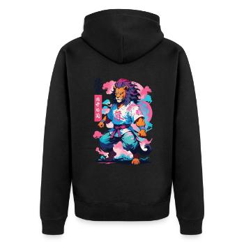 Samouraï Lion Esthétique Vaporwave Style Japon Art - Veste à capuche bio Premium Unisexe - noir - Dos - Nico (187cm)