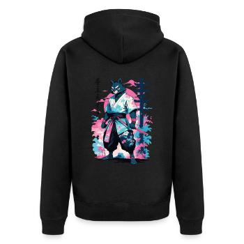 Tanuki Yokai Vaporwave Aesthetic Samurai Art - Unisex Premium Organic Zip Hoodie - black - Back - Nico (187cm)