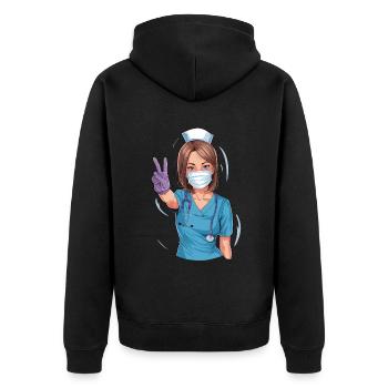 Lustige Krankenschwester mit Humor - Unisex Premium Bio Zip Hoodie - Schwarz - Hinten - Nico (187cm)