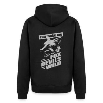 Fox Devils Wild FDW Fuchs Teufels Wild Denglisch - Unisex Premium Bio Zip Hoodie - Schwarz - Hinten - Nico (187cm)