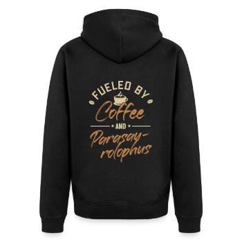 Angetrieben von Kaffee und Parasaurolophus Lover - Unisex Premium Bio Zip Hoodie - Schwarz - Hinten - Nico (187cm)