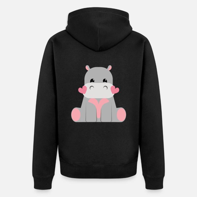 Süßes Nilpferd Hippo Kinder - Unisex Premium Bio Zip Hoodie - Schwarz