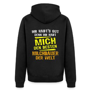 Cadeau de producteur laitier - Veste à capuche bio Premium Unisexe - noir - Dos - Nico (187cm)