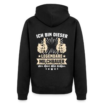 Dictons de producteurs laitiers - Veste à capuche bio Premium Unisexe - noir - Dos - Nico (187cm)