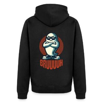 Unheimliches Halloween Gespenst Bruh - Unisex Premium Bio Zip Hoodie - Schwarz - Hinten - Nico (187cm)