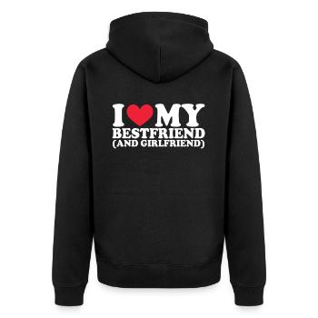 Girlfriend Freundin Beziehung Couple Liebe Pärchen - Unisex Premium Bio Zip Hoodie - Schwarz - Hinten - Nico (187cm)