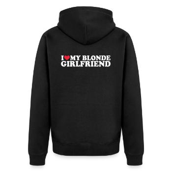 Girlfriend Freundin Beziehung Couple Liebe Pärchen - Unisex Premium Bio Zip Hoodie - Schwarz - Hinten - Nico (187cm)