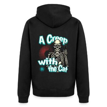 Halloween Skeleton with Cat - A Creep with the Cat - Unisex Premium Organic Zip Hoodie - black - Back - Nico (187cm)