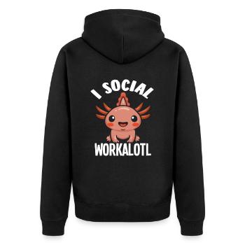 Ich Bin Ein Soziales Workalotl - Unisex Premium Bio Zip Hoodie - Schwarz - Hinten - Nico (187cm)