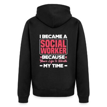 Ich Wurde Sozialarbeiter Weil Dein Leben Es Wert - Unisex Premium Bio Zip Hoodie - Schwarz - Hinten - Nico (187cm)