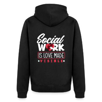 Soziale Arbeit Ist Liebe Sichtbar - Unisex Premium Bio Zip Hoodie - Schwarz - Hinten - Nico (187cm)