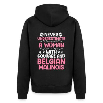 Eine Frau mit Mut und Belgian Malinois Girl Frauen - Unisex Premium Bio Zip Hoodie - Schwarz - Hinten - Nico (187cm)