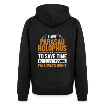Parasaurolophus Let's Assume I'm Right Lover - Unisex Premium Organic Zip Hoodie - black - Back - Nico (187cm)