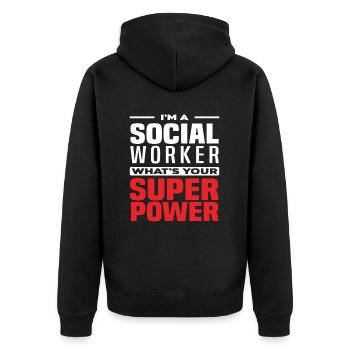 Je suis travailleur social, quel est votre superpouvoir - Veste à capuche bio Premium Unisexe - noir - Dos - Nico (187cm)
