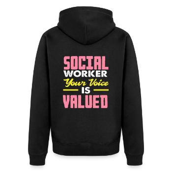Sozialarbeiter Deine Stimme Zählt - Unisex Premium Bio Zip Hoodie - Schwarz - Hinten - Nico (187cm)