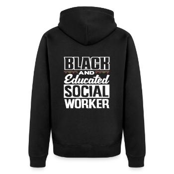 Schwarz Und Gebildet Sozialarbeiter - Unisex Premium Bio Zip Hoodie - Schwarz - Hinten - Nico (187cm)