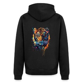 Tiger - Unisex Premium Organic Zip Hoodie - black - Back - Nico (187cm)
