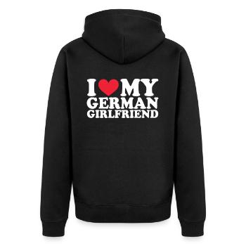Deutsche Freundin Girlfriend Beziehung Couple Lieb - Unisex Premium Bio Zip Hoodie - Schwarz - Hinten - Nico (187cm)