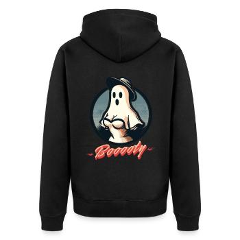 Lustiges retro Halloween Geisterspaß mit Booty - Unisex Premium Bio Zip Hoodie - Schwarz - Hinten - Nico (187cm)