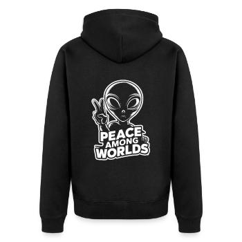 Alien peace among worlds - Unisex Premium Organic Zip Hoodie - black - Back - Nico (187cm)