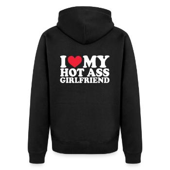 Girlfriend Freundin Beziehung Couple Liebe Pärchen - Unisex Premium Bio Zip Hoodie - Schwarz - Hinten - Nico (187cm)