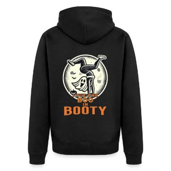 Lustiges Halloween Girl Mit Boo Im Booty - Unisex Premium Bio Zip Hoodie - Schwarz - Hinten - Nico (187cm)