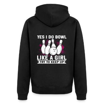 Bowling Girl Funny Ladies Team Bowler Sport - Unisex Premium Bio Zip Hoodie - Schwarz - Hinten - Nico (187cm)