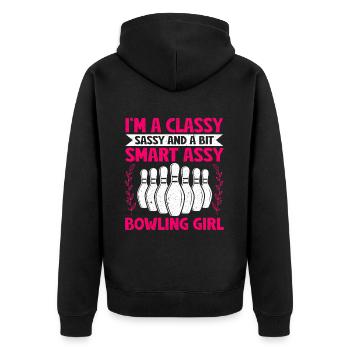 Bowling Girl Funny Ladies Team Bowler Sport - Unisex Premium Bio Zip Hoodie - Schwarz - Hinten - Nico (187cm)