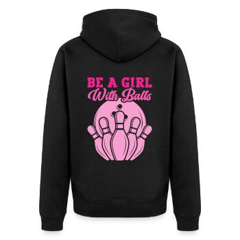 Bowling Girl Funny Ladies Team Bowler Sport - Unisex Premium Bio Zip Hoodie - Schwarz - Hinten - Nico (187cm)