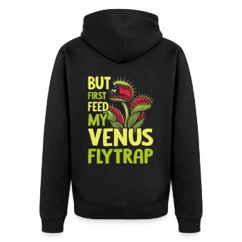Venusfliegenfalle Karnivore Pflanze Design - Unisex Premium Bio Zip Hoodie - Schwarz - Hinten - Nico (187cm)