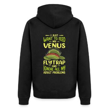 Venusfliegenfalle Karnivore Pflanze Design - Unisex Premium Bio Zip Hoodie - Schwarz - Hinten - Nico (187cm)