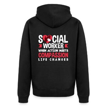 Social workers when action lives with compassion - Unisex Premium Organic Zip Hoodie - black - Back - Nico (187cm)