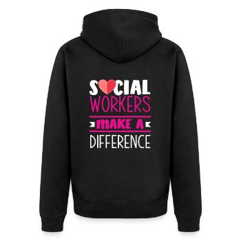 Sozialarbeiter Machen Einen Unterschied - Unisex Premium Bio Zip Hoodie - Schwarz - Hinten - Nico (187cm)
