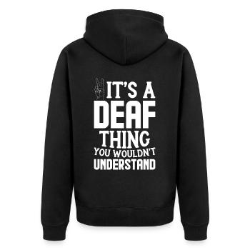 Deaf Pride ASL Gebärdensprache - Unisex Premium Bio Zip Hoodie - Schwarz - Hinten - Nico (187cm)