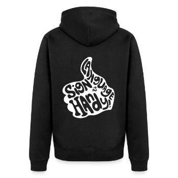Deaf Pride Gebärdensprache - Unisex Premium Bio Zip Hoodie - Schwarz - Hinten - Nico (187cm)