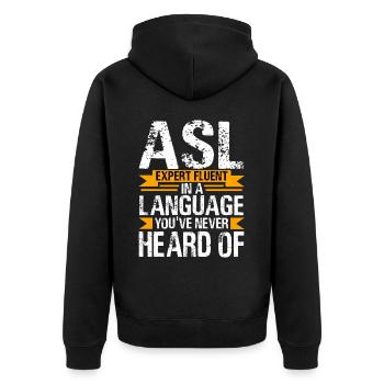 Deaf Pride ASL Gebärdensprache - Unisex Premium Bio Zip Hoodie - Schwarz - Hinten - Nico (187cm)