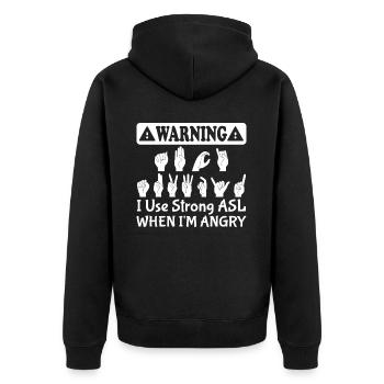 Deaf Pride Gebärdensprache - Unisex Premium Bio Zip Hoodie - Schwarz - Hinten - Nico (187cm)