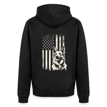 Veterans Day Deutscher Schäferhund USA Stolz - Unisex Premium Bio Zip Hoodie - Schwarz - Hinten - Nico (187cm)