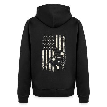 Journée des anciens combattants du soldat agenouillé et du drapeau américain 4 juillet - Veste à capuche bio Premium Unisexe - noir - Dos - Nico (187cm)