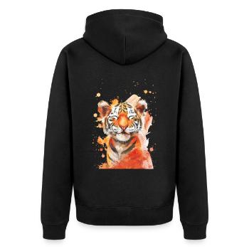 Tiger - Unisex Premium Organic Zip Hoodie - black - Back - Nico (187cm)