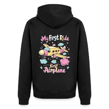 Meine Erste Flugreise Erstes Mal Fliegen - Unisex Premium Bio Zip Hoodie - Schwarz - Hinten - Nico (187cm)