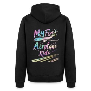 Meine Erste Flugreise Erstes Mal Fliegen - Unisex Premium Bio Zip Hoodie - Schwarz - Hinten - Nico (187cm)