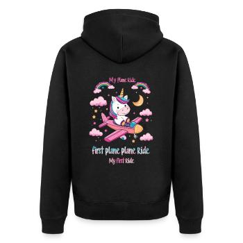 Meine Erste Flugreise Erstes Mal Fliegen - Unisex Premium Bio Zip Hoodie - Schwarz - Hinten - Nico (187cm)