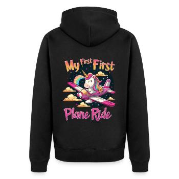 Meine Erste Flugreise Erstes Mal Fliegen - Unisex Premium Bio Zip Hoodie - Schwarz - Hinten - Nico (187cm)